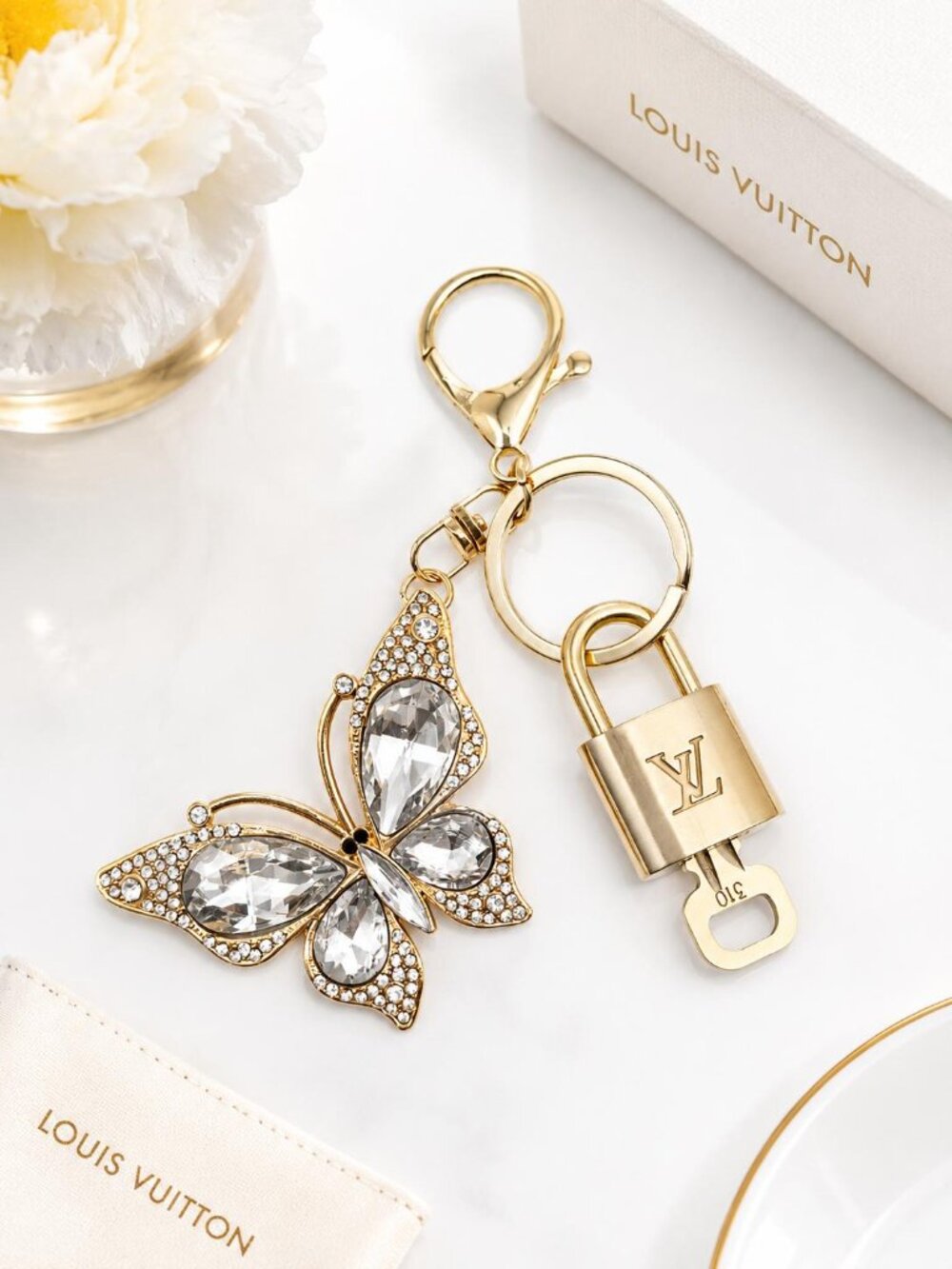 Louis Vuitton Gold Lock 🔑 Authentic LV Padlock + Unbranded Butterfly Bag Charm